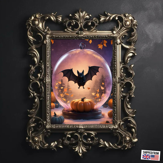 Bat and Pumpkins Fine Art Print, Dark Academia, Goth Wall Decor, Gothic Gallery Wall, Halloween Decor