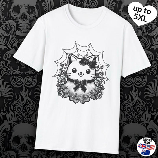 Spooky kawaii kitty T-shirt, up to 5XL, cute coquette