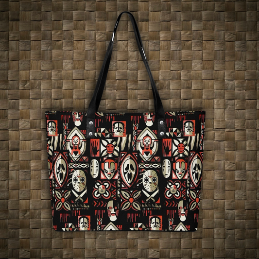 Tiki Horror Movies Vegan Leather Tote Bag