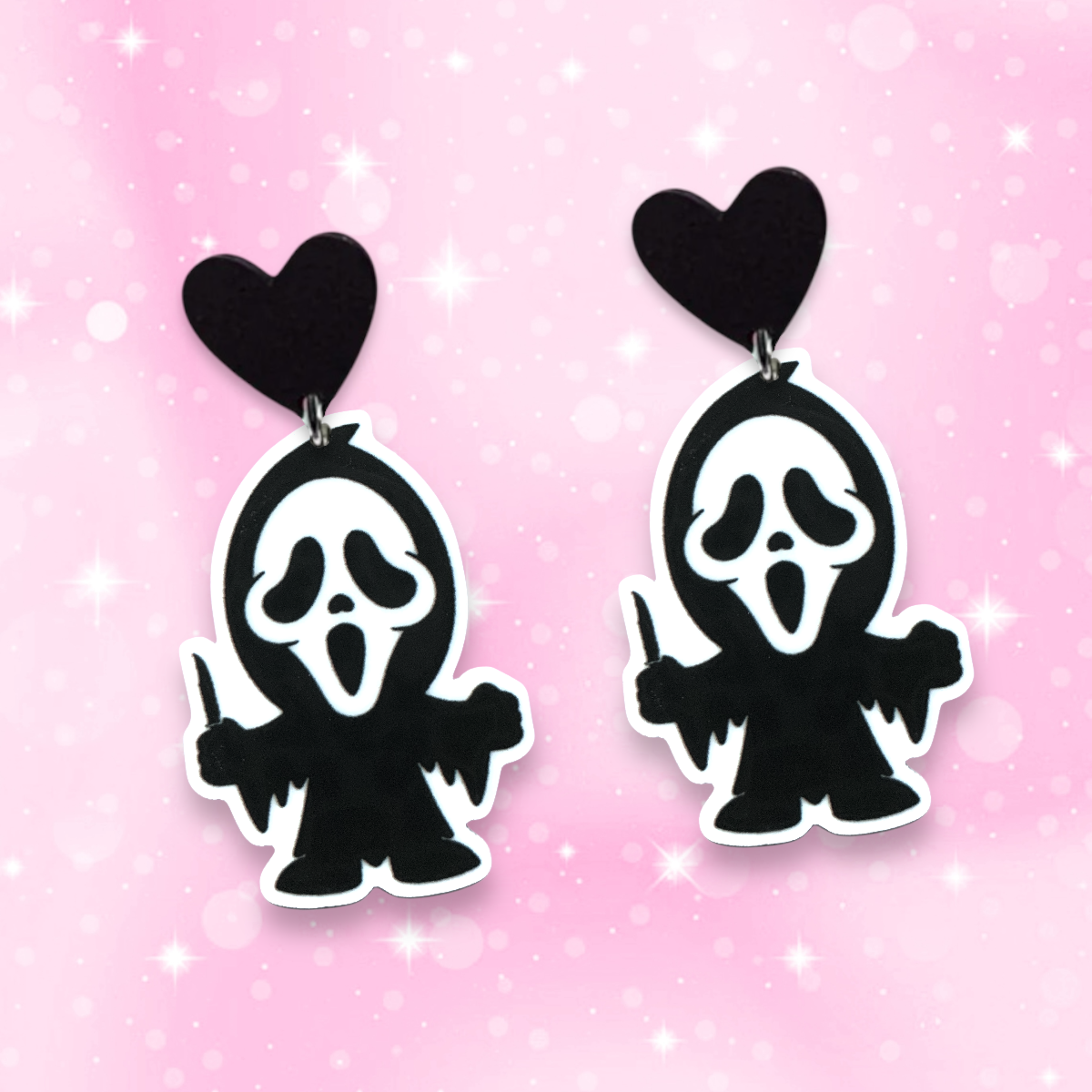 New Scream Ghostface Horror movie earrings, 925 sterling silver, Strange Dollz Boudoir
