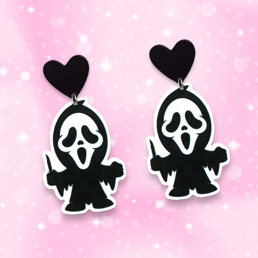 New Scream Ghostface Horror movie earrings, 925 sterling silver, Strange Dollz Boudoir