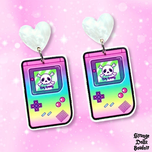 Retro gaming earrings, kawaii, pastel goth, 925 sterling silver studs, Strange Dollz Boudoir