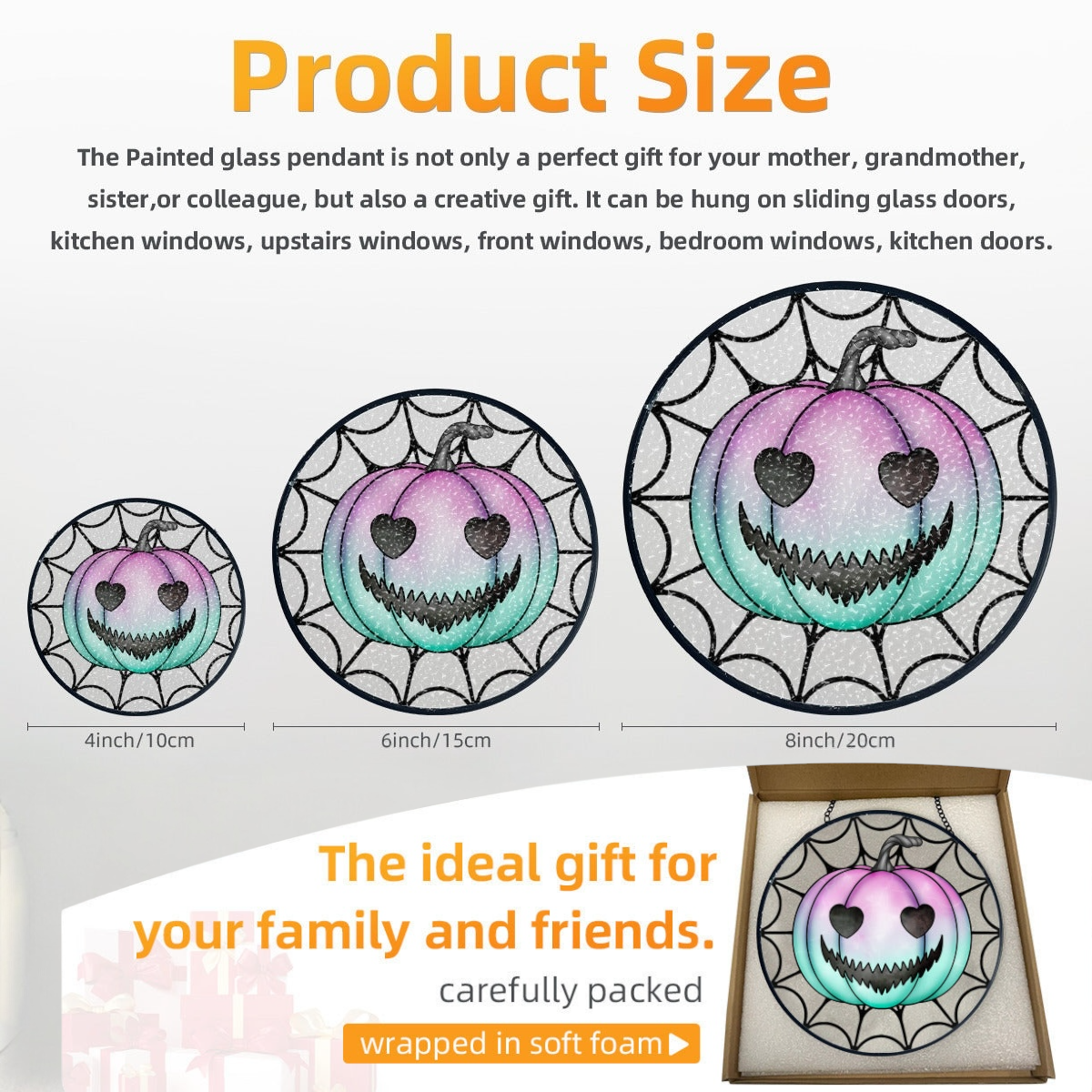 Pastel goth pumpkin glass handcrafted suncatcher, Halloween