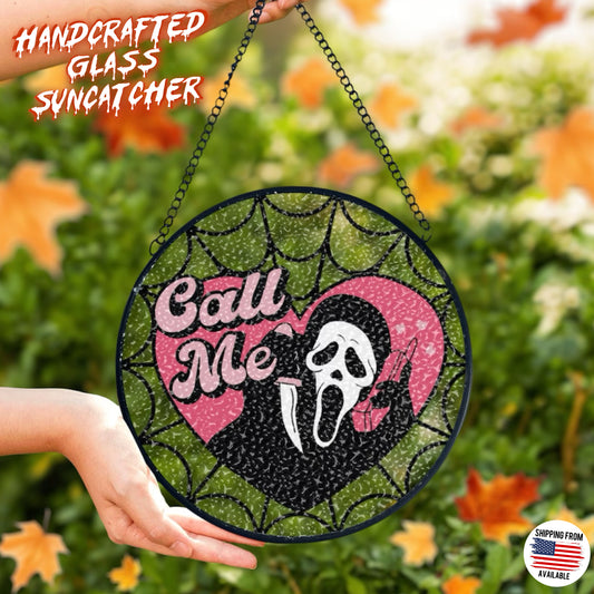 Ghostface Scream glass handcrafted suncatcher, Halloween, horror movie