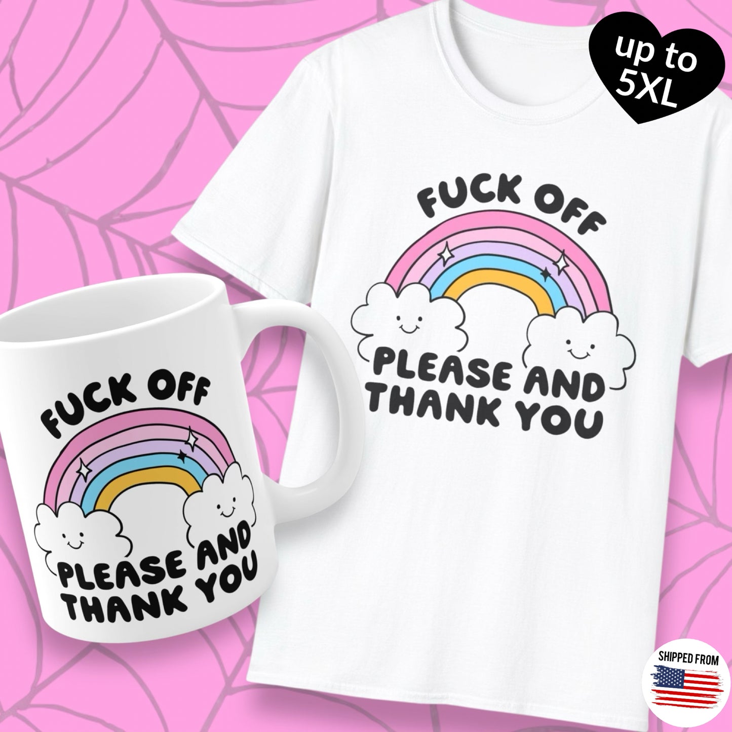 F*ck off please and thank you Mug, Kawaii, Rainbow