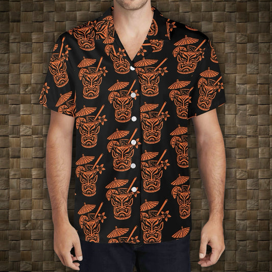 Demon Tiki Cocktail Hawaiian Shirt, Pumpkin Orange Spooky Summer Shirt