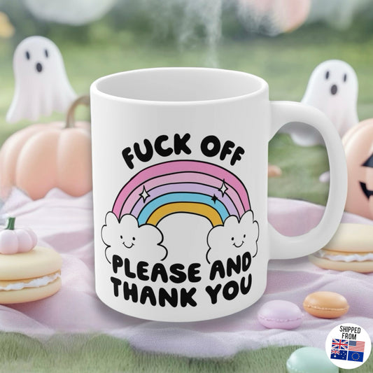 F*ck off please and thank you Mug, Kawaii, Rainbow