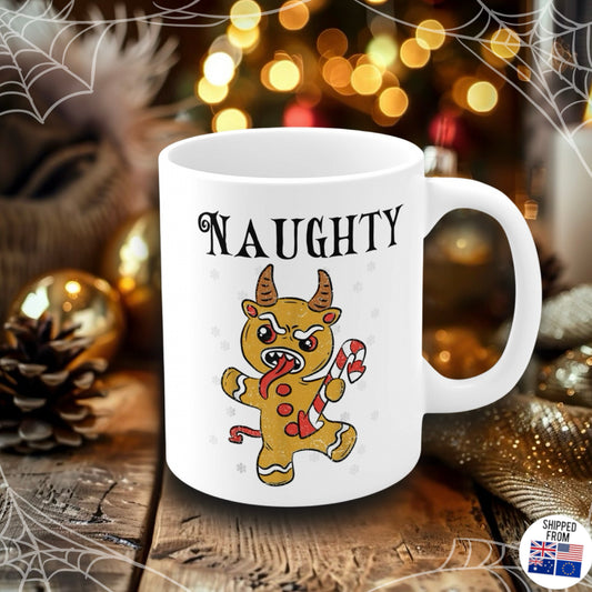 Naughty Krampus Gingerbread man, Christmas Mug