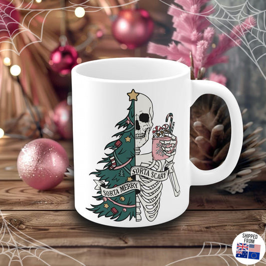 Sorta Merry Sorta Scary Christmas Mug, pastel goth
