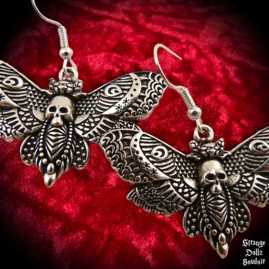 Death moth earrings, gothic jewellery