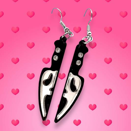 Scream Ghostface knife Horror movie earrings, 925 sterling silver, Strange Dollz Boudoir