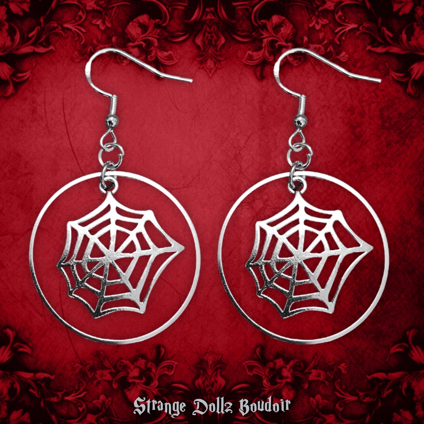 Ethereal Spiderweb Earrings,  925 Sterling Silver, Witchy Gothic, Strange Dollz Boudoir