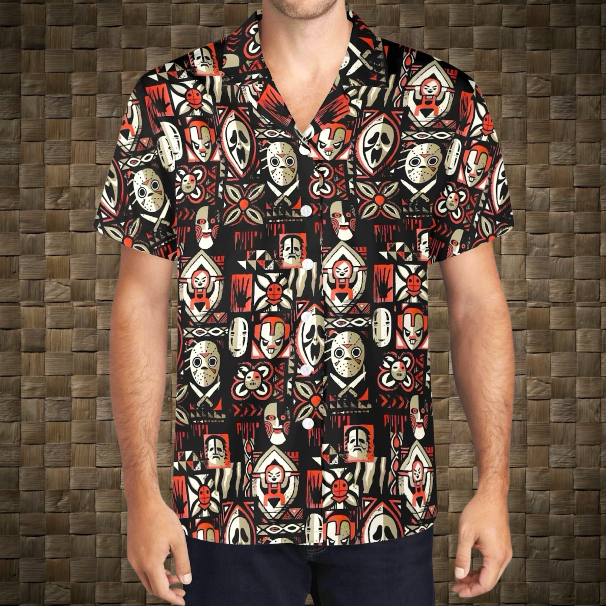Tiki Horror Movies Mens Casual Hawaiian Shirt