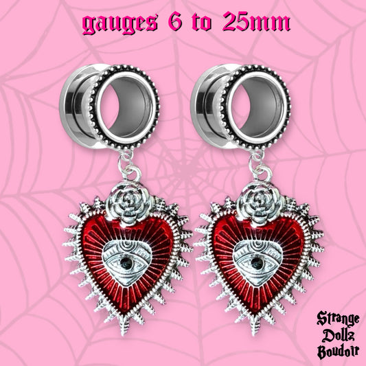 Gothic Hearts Earrings, stretched ears, Strange Dollz Boudoir