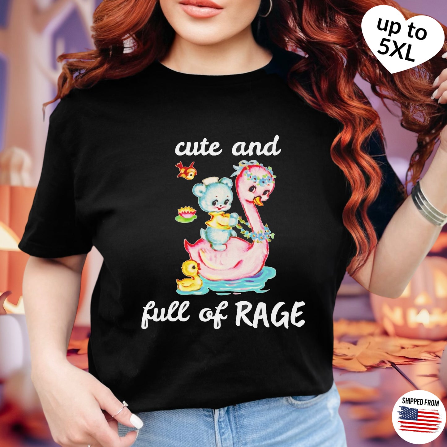 Cute and full of RAGE T-shirt, up to 5XL, cute bear and swan