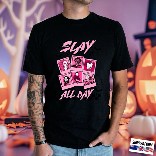 Slay all day, horror movies, Halloween Softstyle T-Shirt