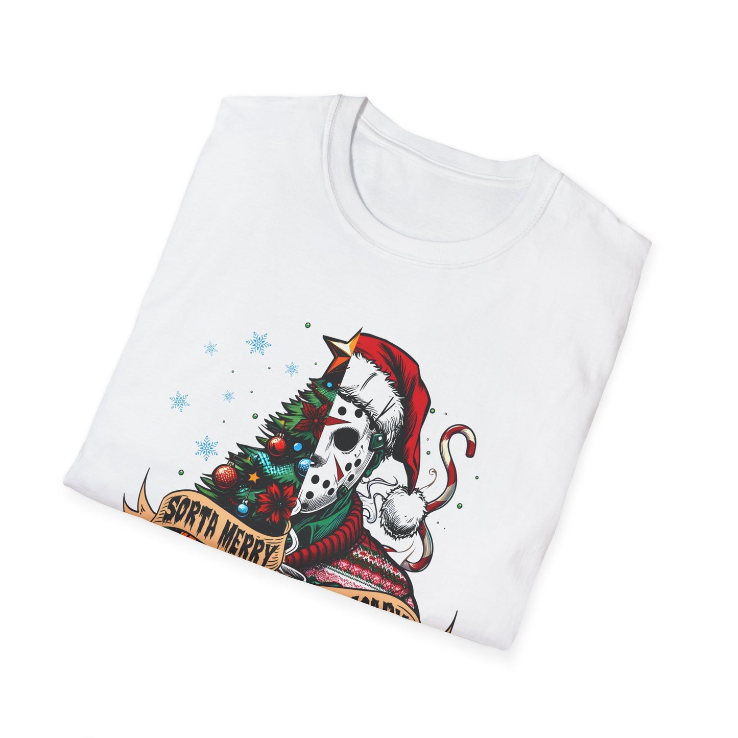 Sorta Merry Sorta Scary, Christmas Softstyle T-Shirt, Jason Voorhees, Horror Movie, Spooky