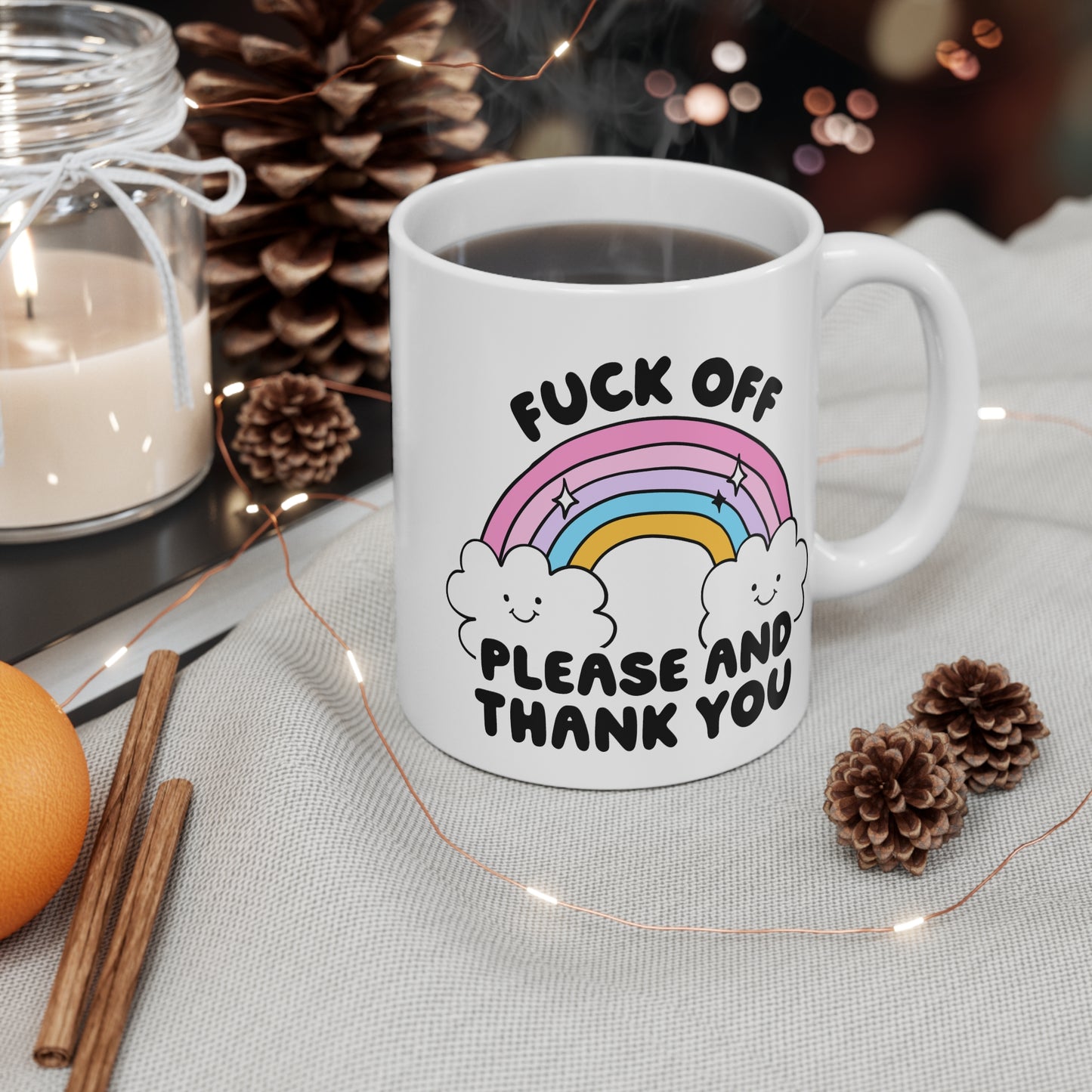 F*ck off please and thank you Mug, Kawaii, Rainbow