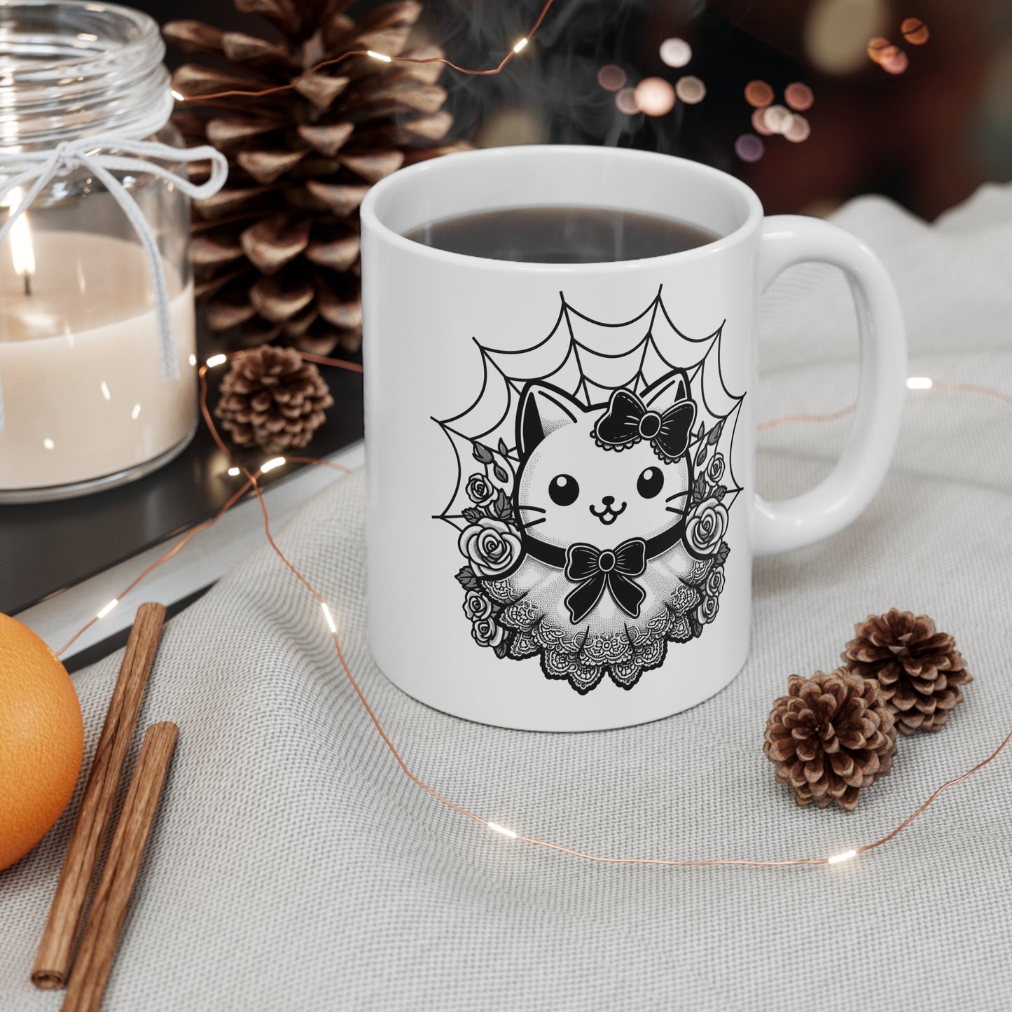 Spooky kawaii kitty Mug, cute coquette