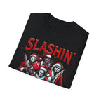Slashing through the snow, Christmas Softstyle T-Shirt, up to 5XL, Horror Movie, Ugly Christmas Jumper
