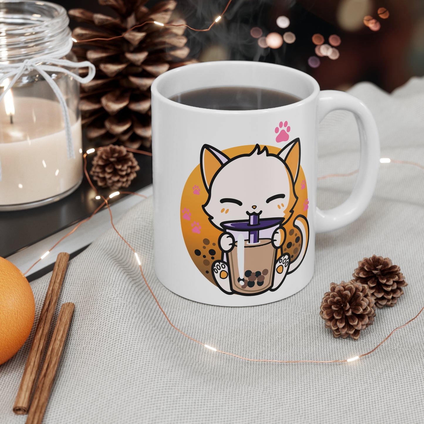 Cute Cat Boba Tea Mug, Bubble Tea Anime Kawaii Neko