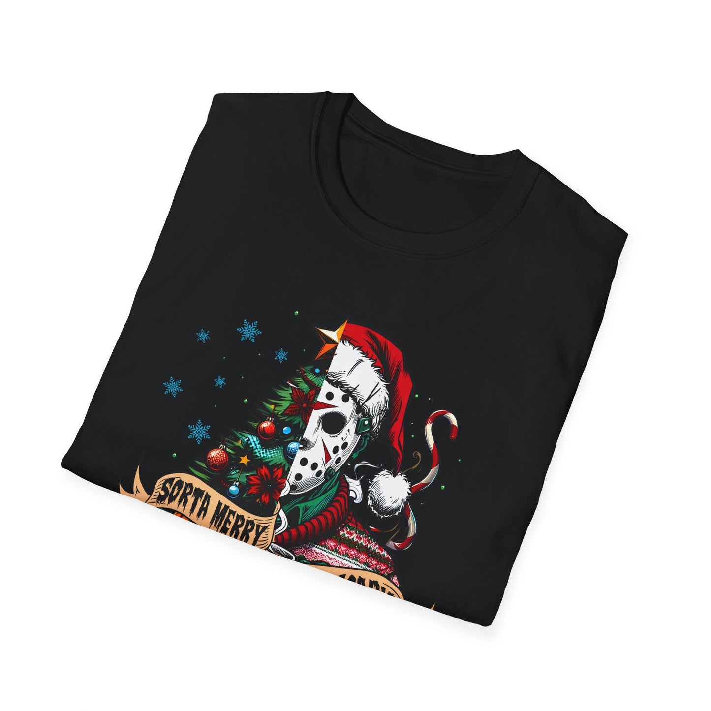 Sorta Merry Sorta Scary, Christmas Softstyle T-Shirt, Jason Voorhees, Horror Movie, Spooky