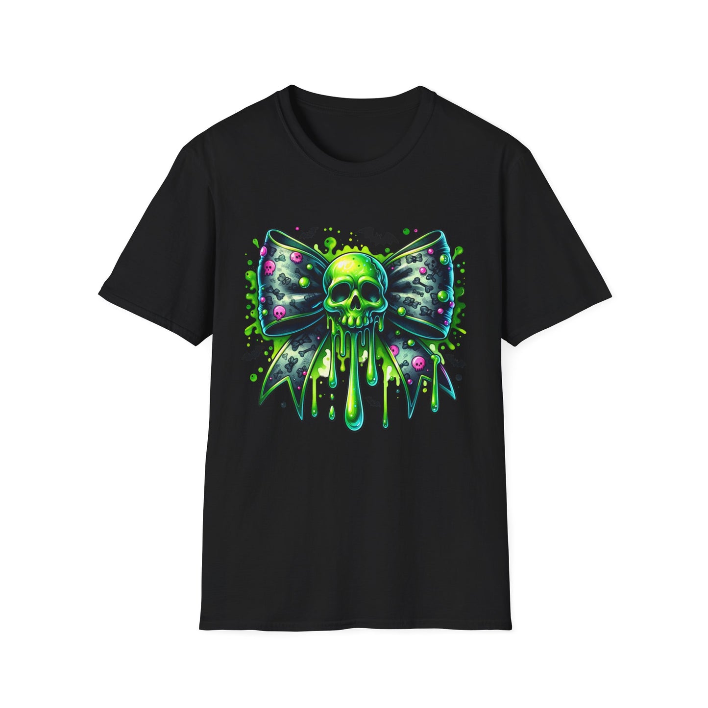 Coquette Neon Skull Bow, Halloween Softstyle T-Shirt, up to 5XL