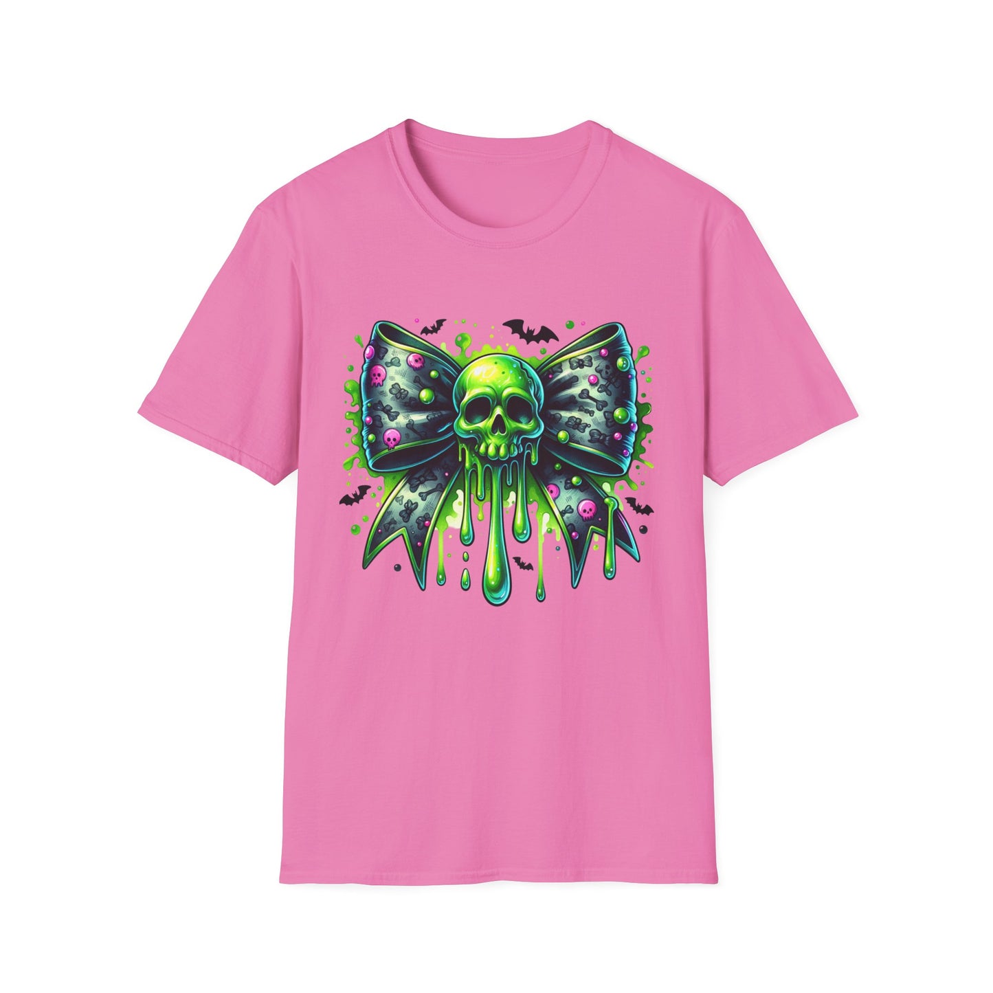 Coquette Neon Skull Bow, Halloween Softstyle T-Shirt, up to 5XL