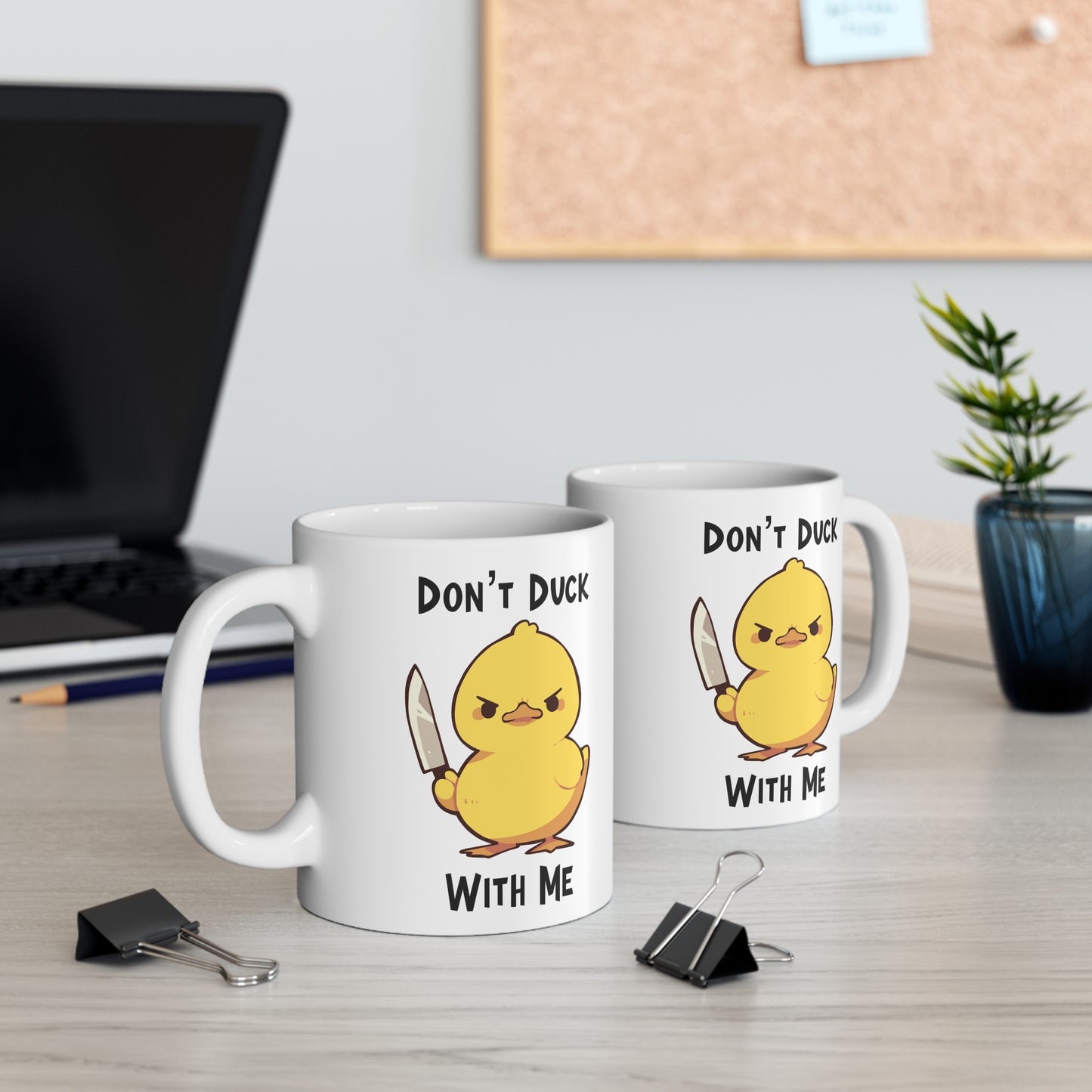 Don’t Duck with Me Mug, cute duck with knife