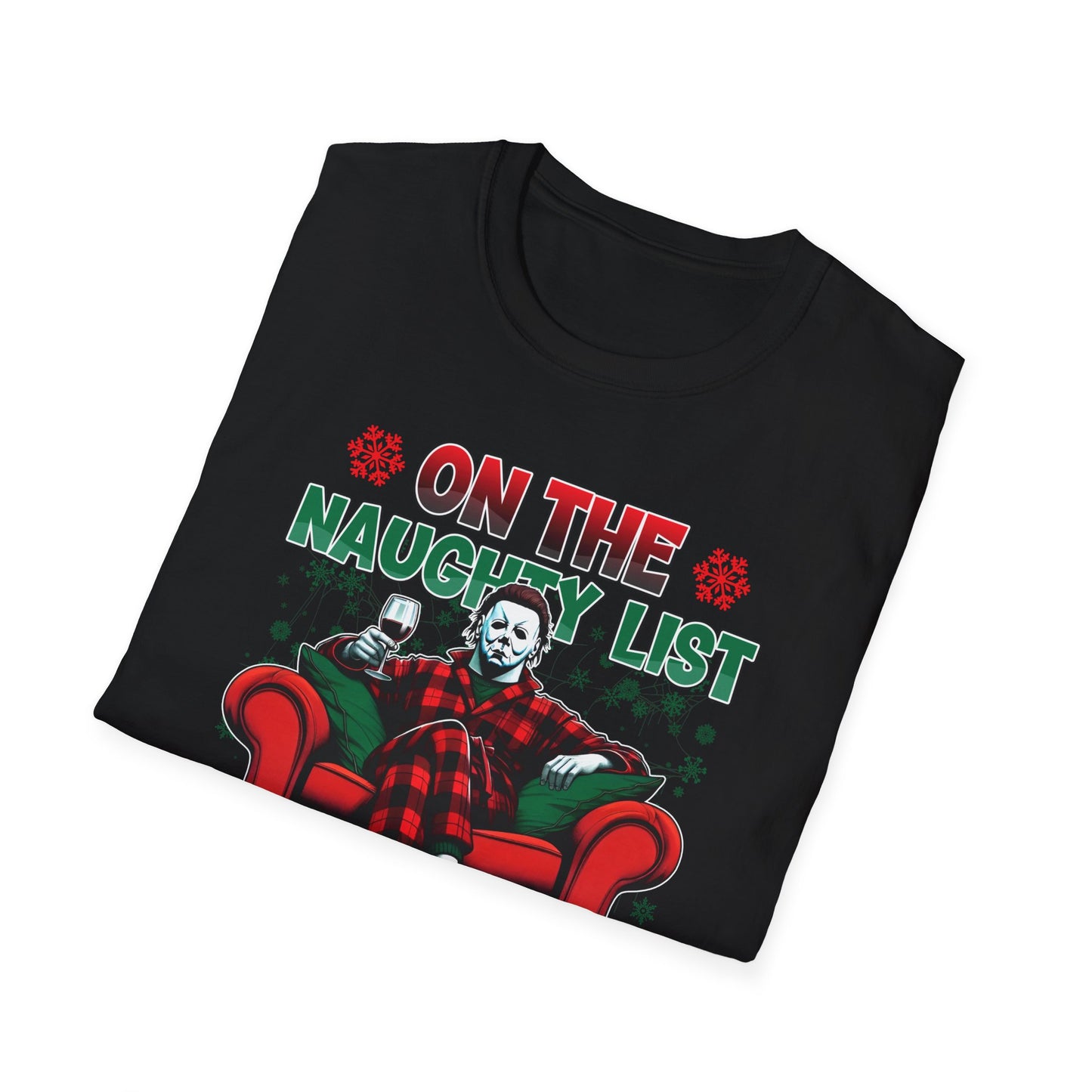 On the Naughty List, Christmas Softstyle T-Shirt, Michael Myers, Horror Movie, Ugly Christmas Jumper