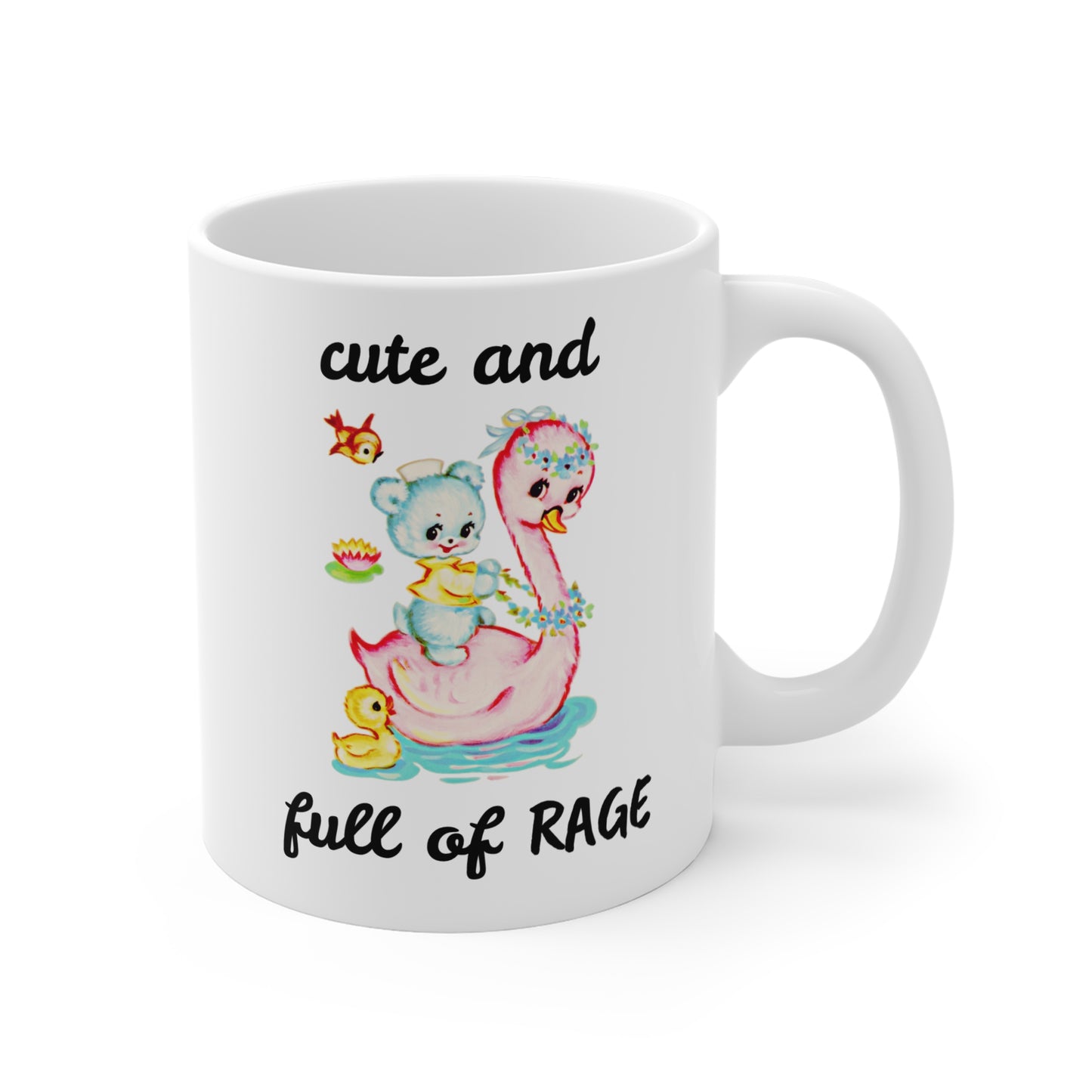 Cute and full of RAGE Mug, cute bear and swan