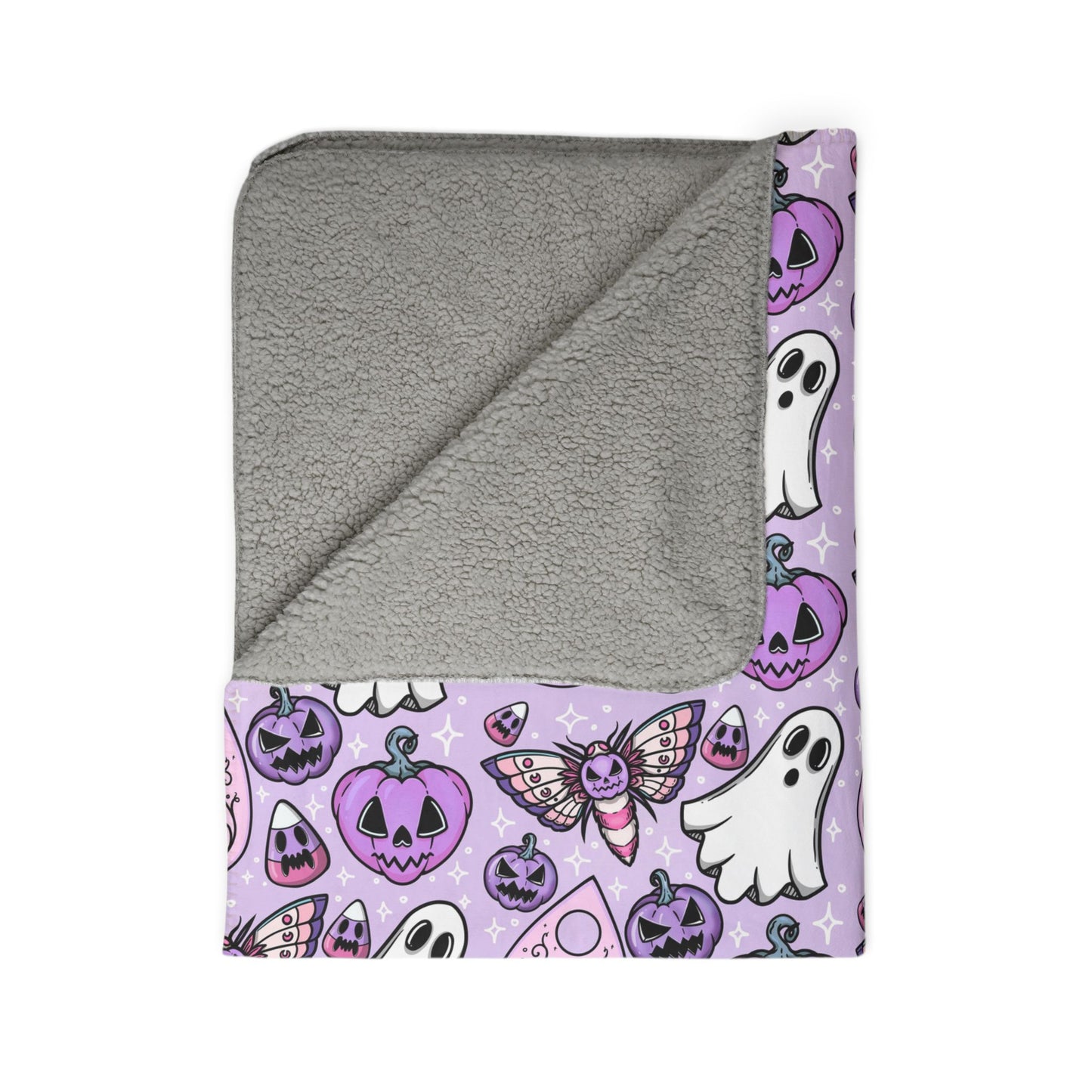 Spooky Cute Fleece Sherpa Blanket, Pastel Goth Halloween