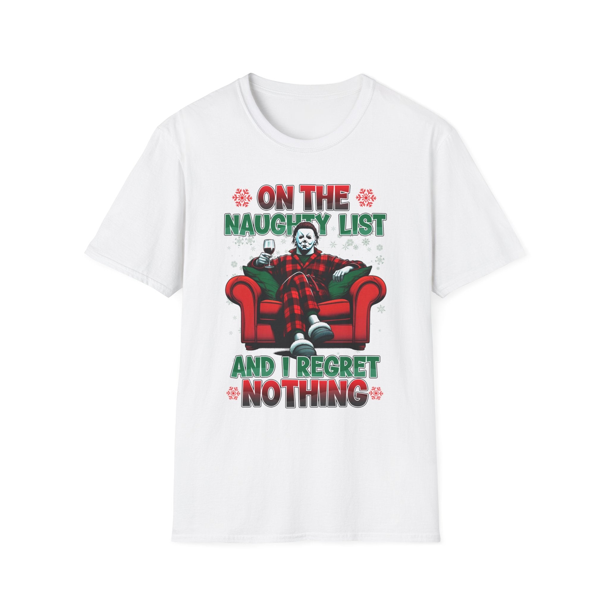 On the Naughty List, Christmas Softstyle T-Shirt, up to 5XL, Michael Myers, Horror Movie, Ugly Christmas Jumper