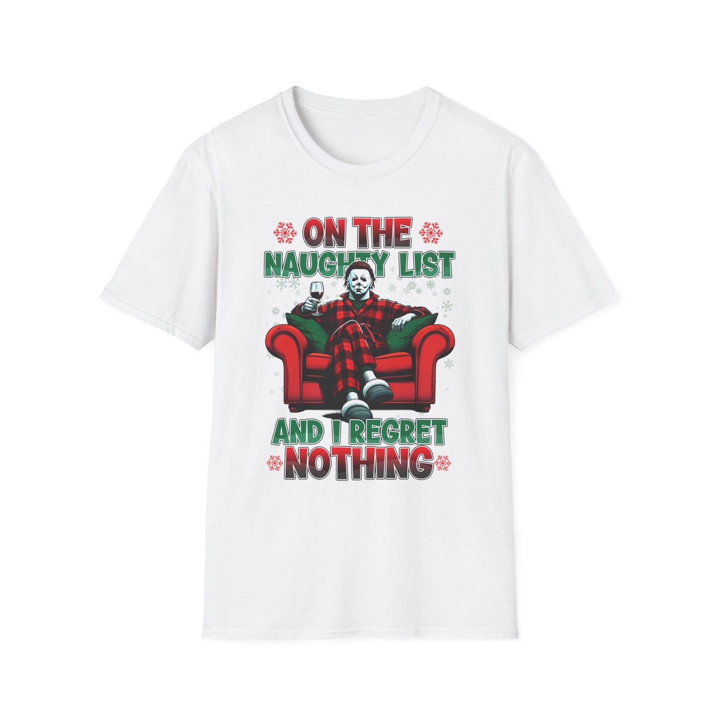 On the Naughty List, Christmas Softstyle T-Shirt, Michael Myers, Horror Movie, Ugly Christmas Jumper