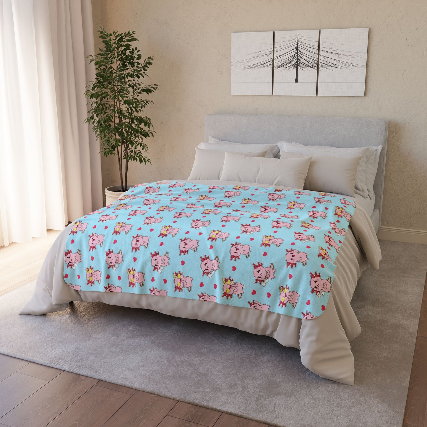 Cute Axolotl Fleece Sherpa Blanket, kawaii