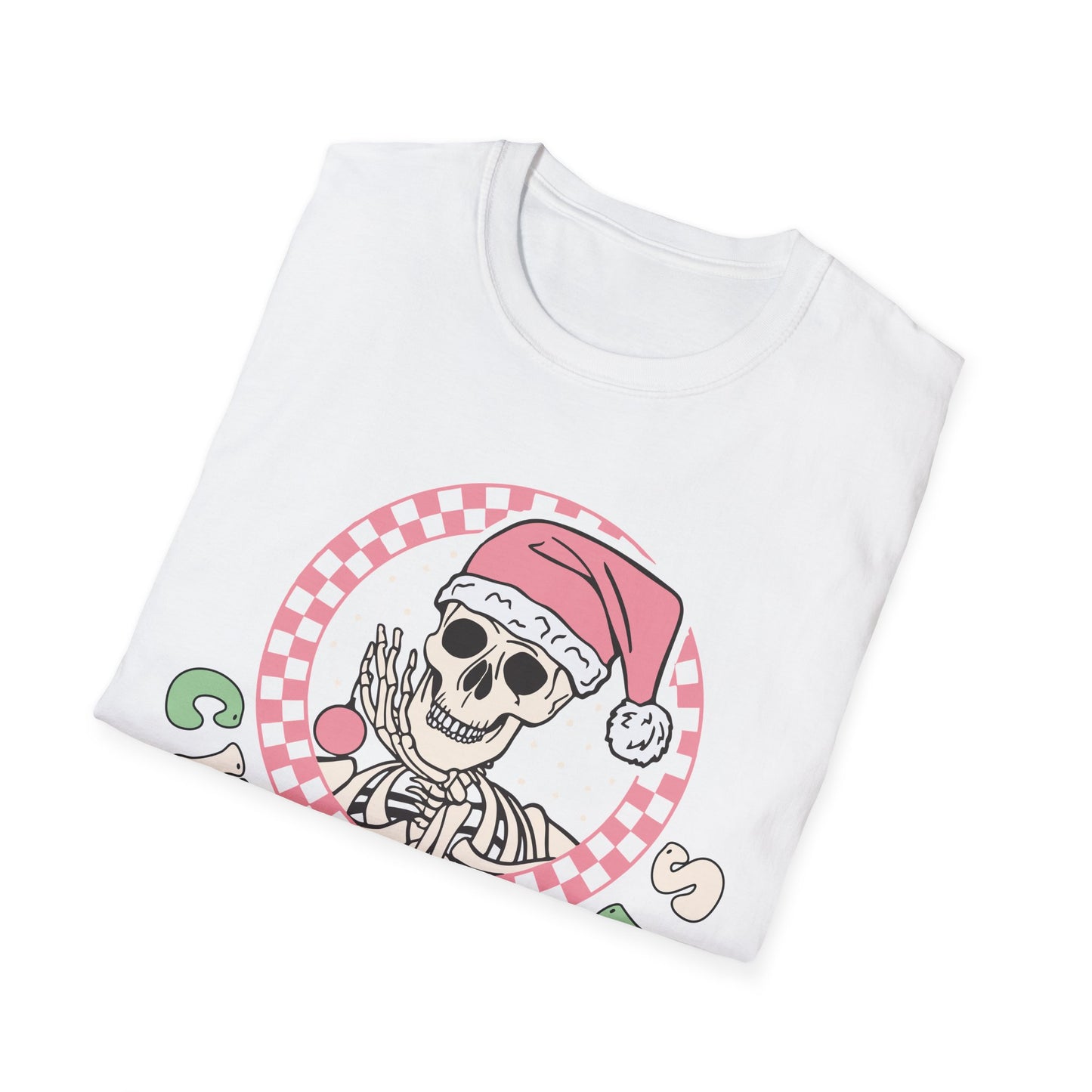 Pink Skeleton Christmas T-shirt, up to 5XL, spooky cute