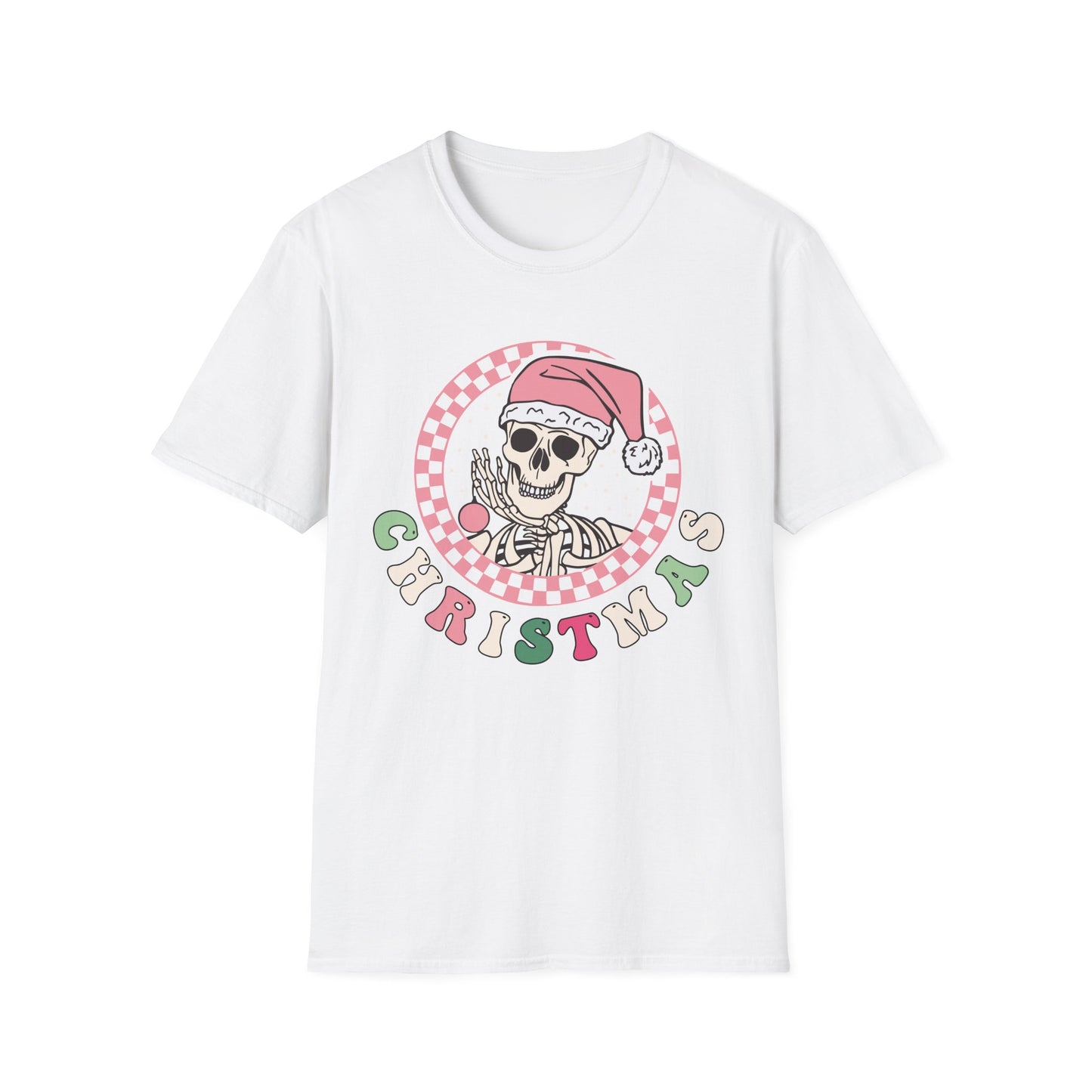 Pink Skeleton Christmas T-shirt, up to 5XL, spooky cute