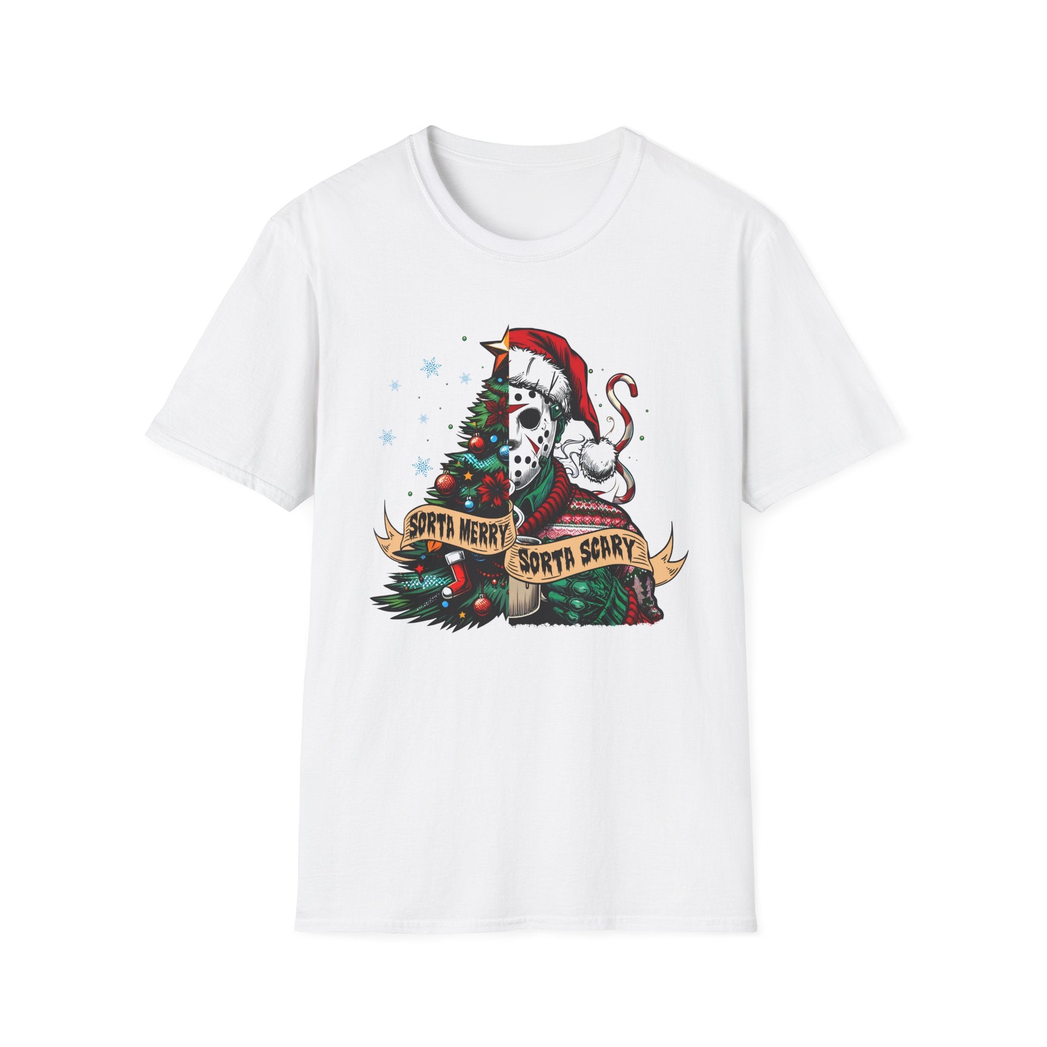 Sorta Merry Sorta Scary, Christmas Softstyle T-Shirt, up to 5XL, Jason Voorhees, Horror Movie, Spooky