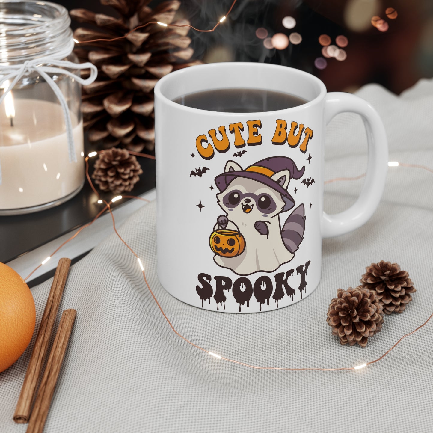 Cute but Spooky, Halloween Mug, cute Racoon