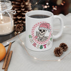 Pink Skeleton Christmas Mug, spooky cute
