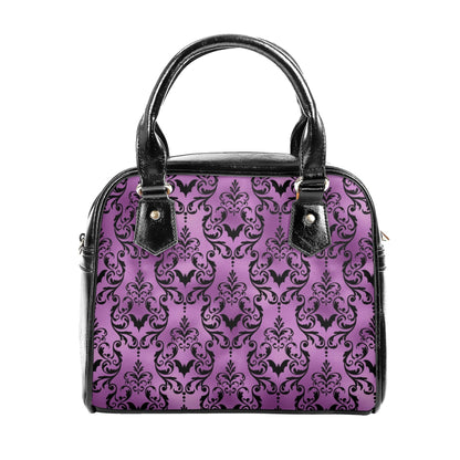 Purple Bats Vegan Leather Gothic Handbag, Halloween