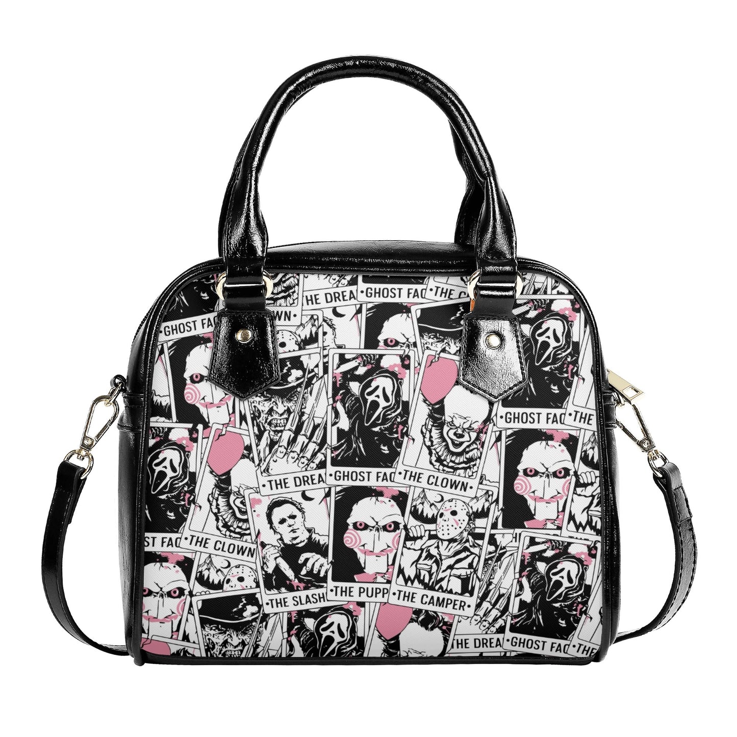 Horror Movies Vegan Leather Handbag, pink tarot cards