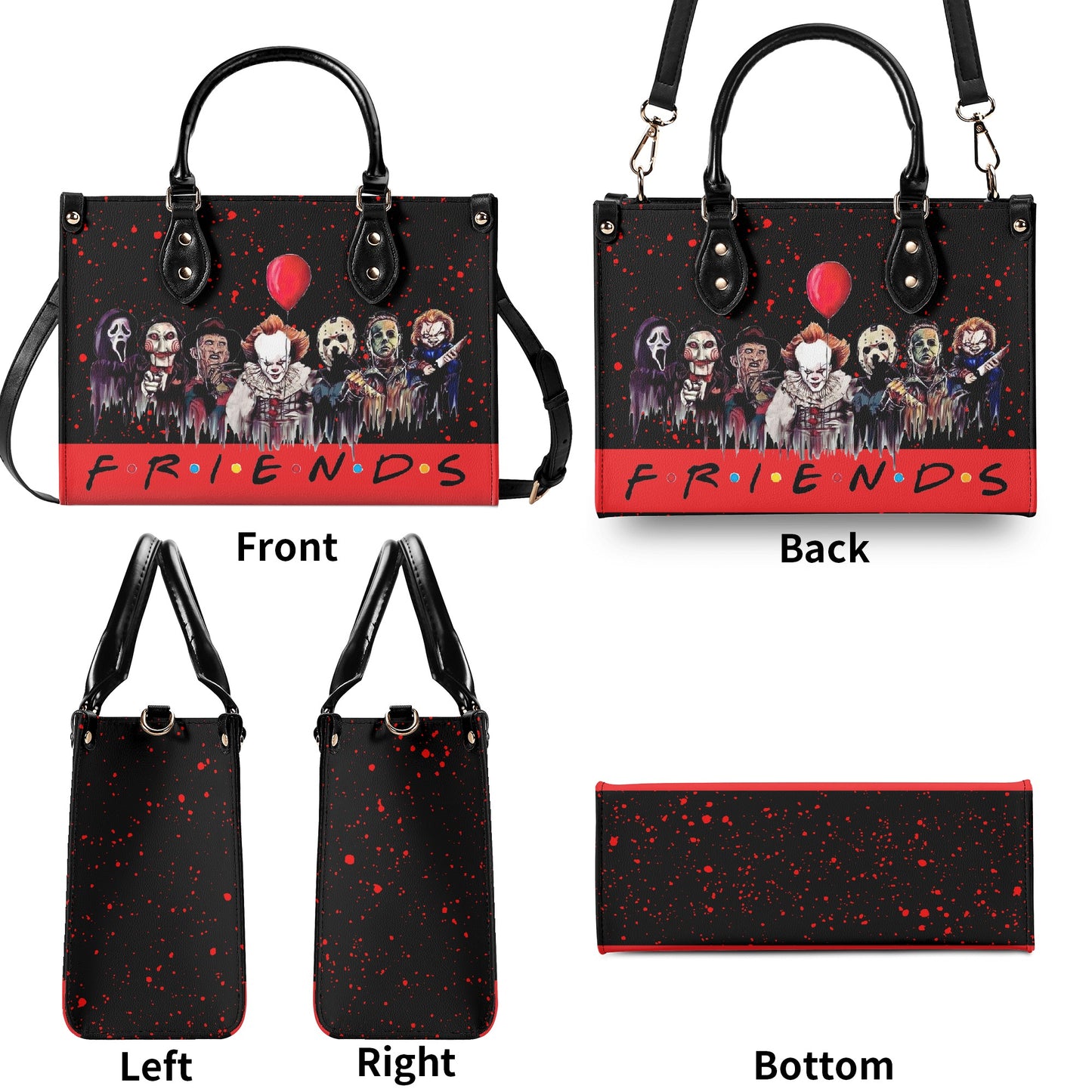 Killer Friends, Vegan Leather Gothic Handbag, Halloween, Horror Movies, Ghostface, Pennywise