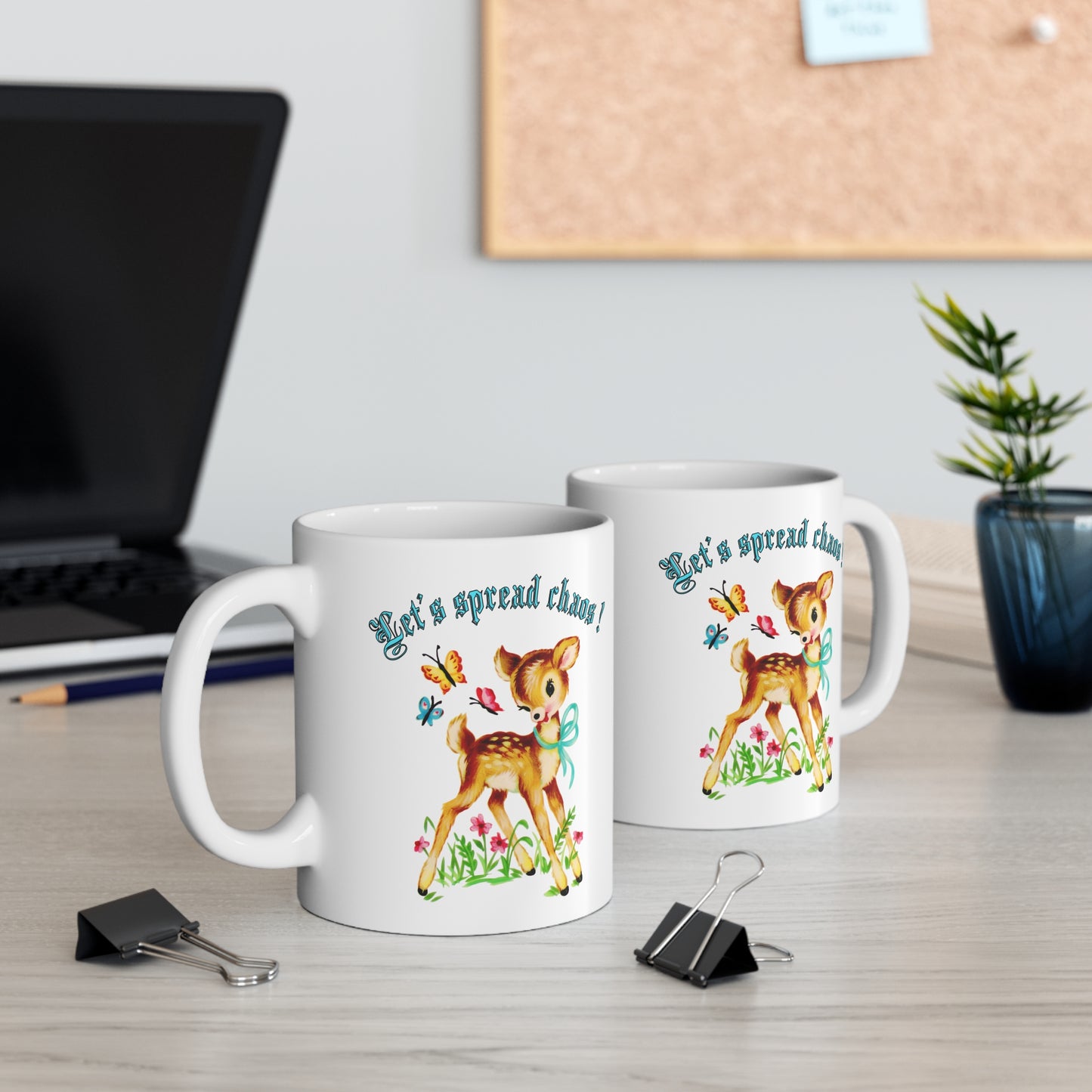 Let’s spread chaos Mug, cute deer, vintage kitsch