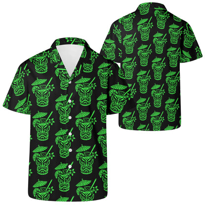 Demon Tiki Cocktail Hawaiian Shirt, Neon Green Spooky Summer Shirt