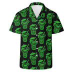 Demon Tiki Cocktail Hawaiian Shirt, Neon Green Spooky Summer Shirt