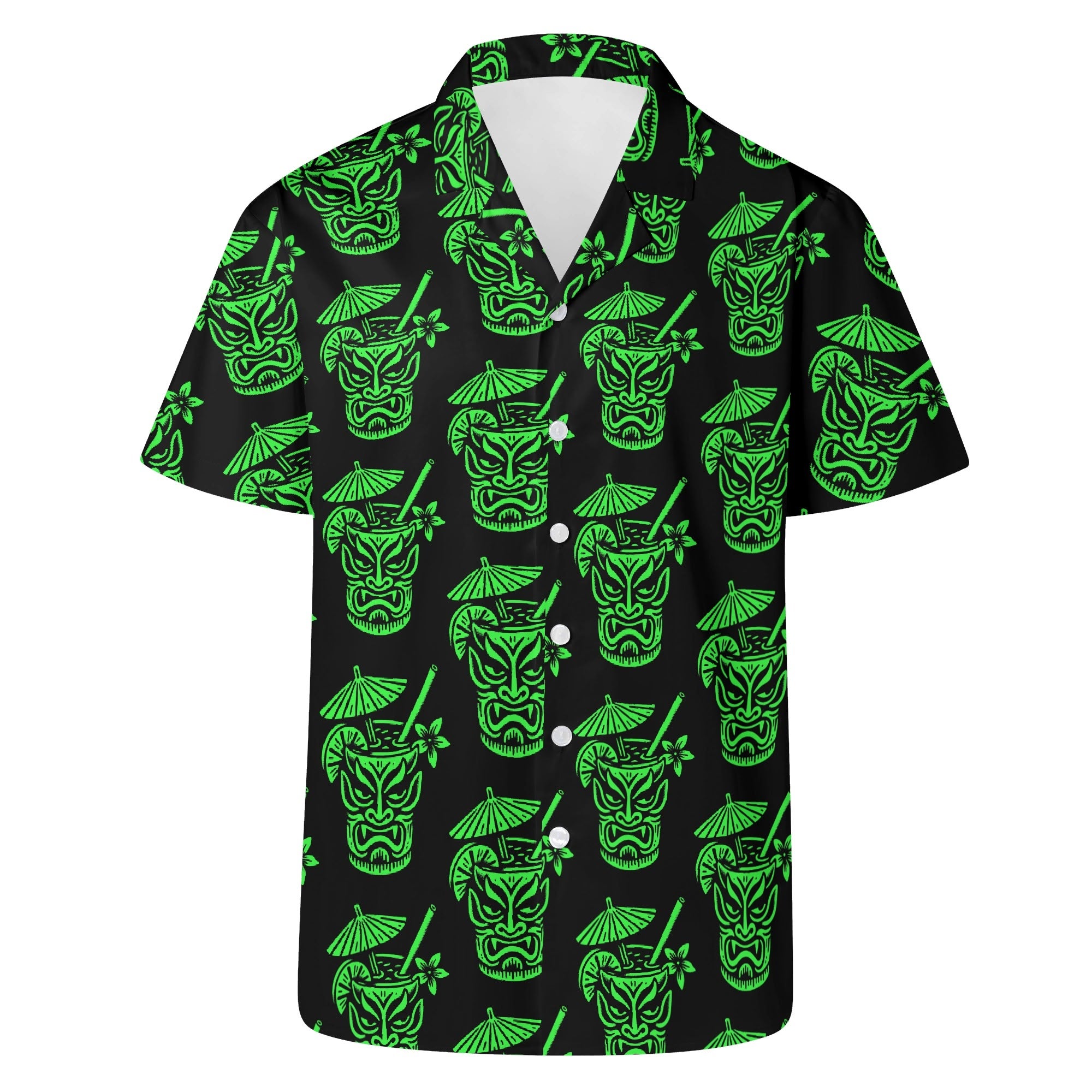 Demon Tiki Cocktail Hawaiian Shirt, Neon Green Spooky Summer Shirt