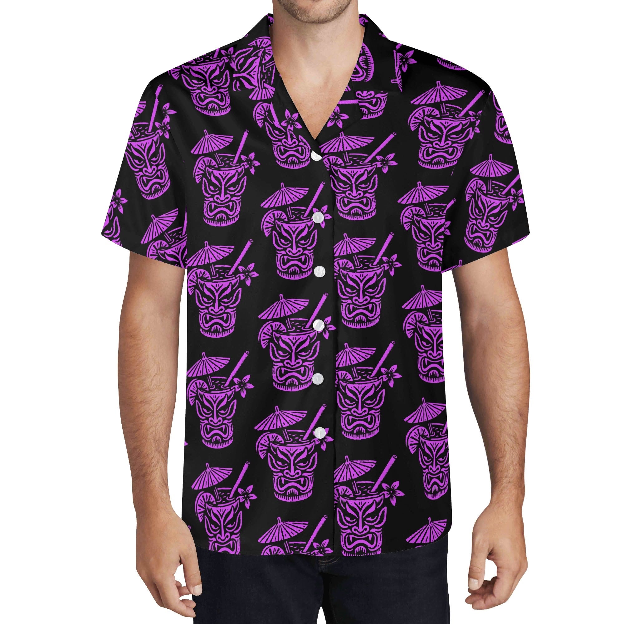 Demon Tiki Cocktail Hawaiian Shirt, Purple Spooky Summer Shirt