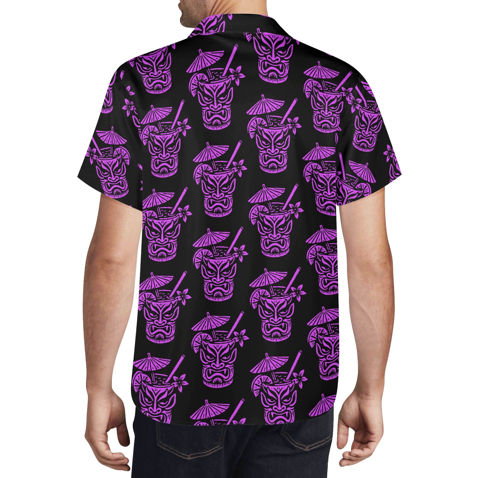 Demon Tiki Cocktail Hawaiian Shirt, Purple Spooky Summer Shirt