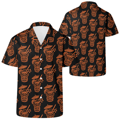Demon Tiki Cocktail Hawaiian Shirt, Pumpkin Orange Spooky Summer Shirt